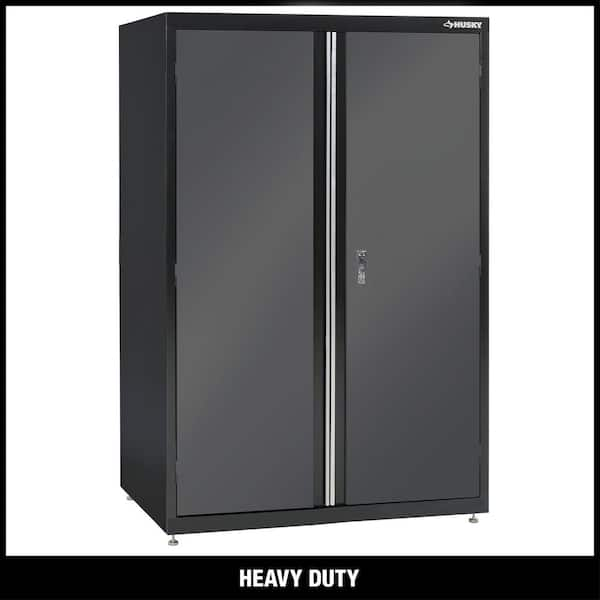 Husky Heavy gauge 3-shelf Welded Steel Floor Cabinet in Black and Gray (46 in W x 72 in. H x 24 in. D)