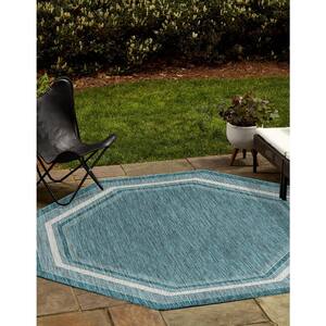 Outdoor Border Soft Border Teal 7 ft. 10 in. x 7 ft. 10 in. Area Rug