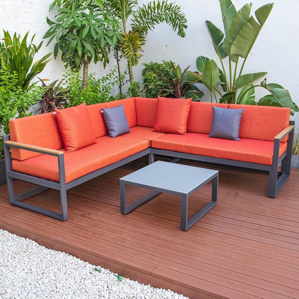 Leisuremod Chelsea Black 3-Piece Metal Outdoor Sectional with