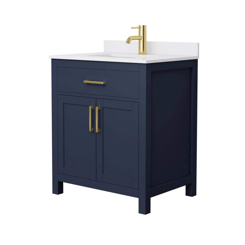 Beckett Dark Blue Freestanding Single Vanity with White Marble Top