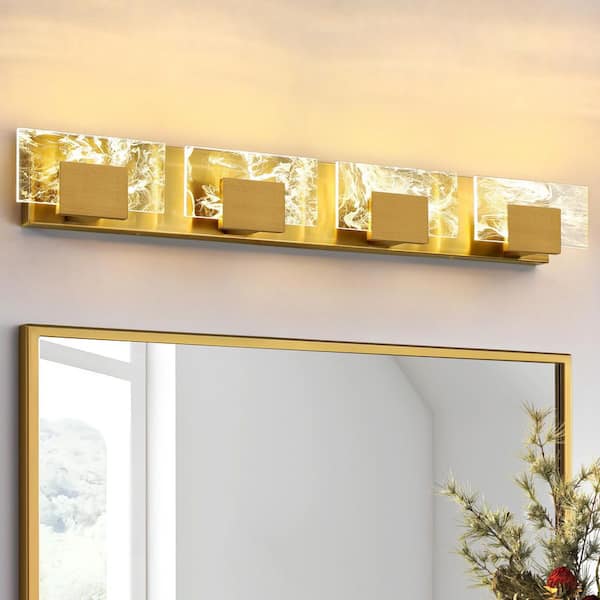KAISITE 33 in. 4-Light Bathroom Modern Light Fixture Brushed Gold LED Vanity Light Bar 20W Wall Sconce with 3000K Warm Light