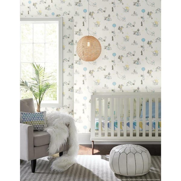 56 sq. ft. Disney Winnie The Pooh Playmates Blue Unpasted Wallpaper