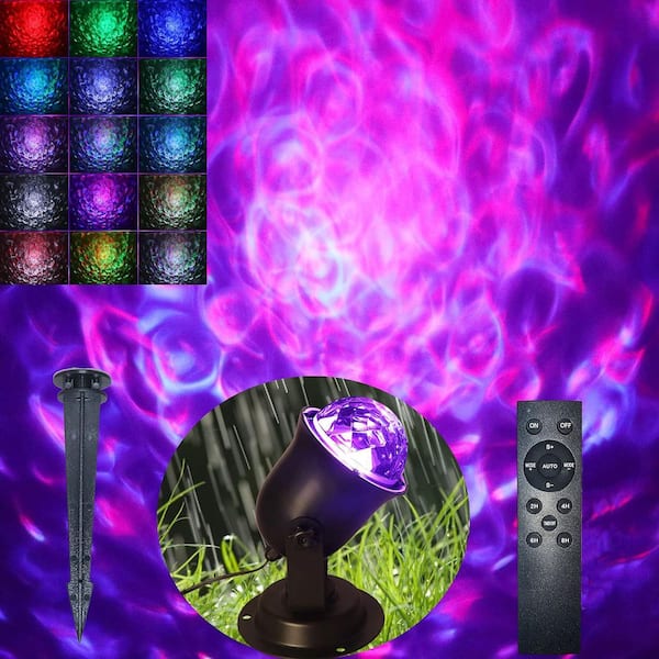 600-Lumen Christmas Outdoor Projector Lights-15-Colors Water Wave Ocean Effect, Black Integrated LED Floodlight