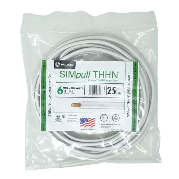 Southwire 25 ft. 6 White Stranded CU SIMpull THHN Wire