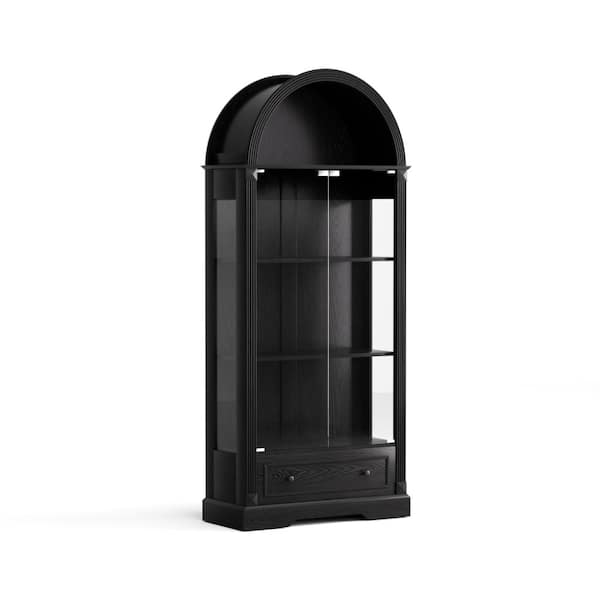 70.9 in. Tall Arched Display Cabinet with Glass Doors and LED Lights, Black