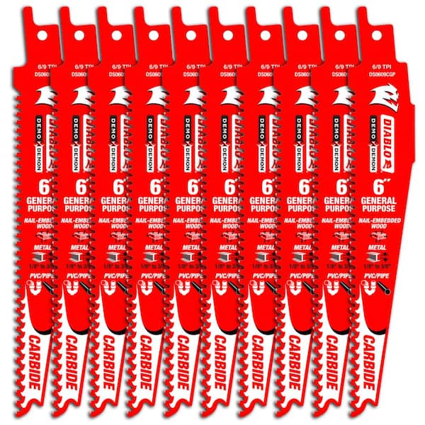 DIABLO 6 in. 6/9 TPI Demo Demon Carbide Reciprocating Saw Blades for General Purpose Cutting (10-Pack)
