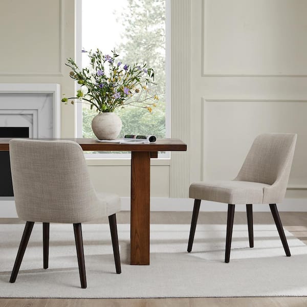 Spruce & Spring Leo Beige Solid Wood Dining Chairs with Fabric for Kitchen and Dining Room (Set of 2)