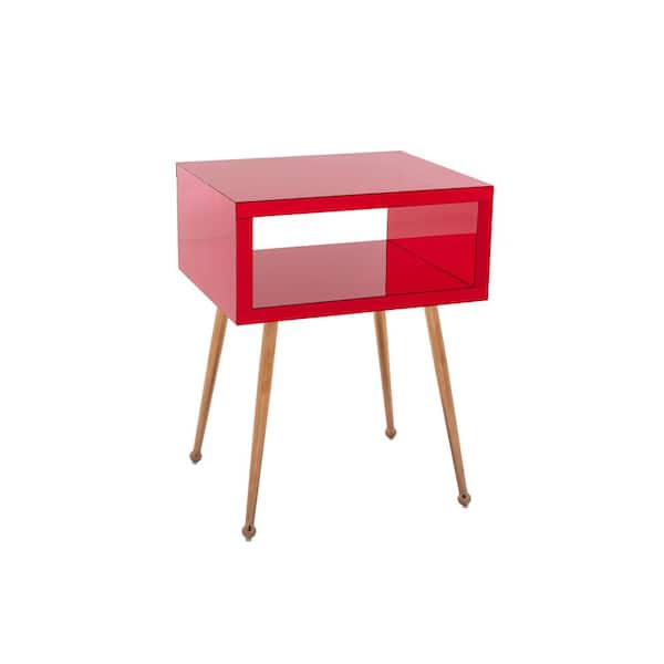 Unbranded 17.9 in. Red Mirror Nightstand Rectangle Acrylic End Table