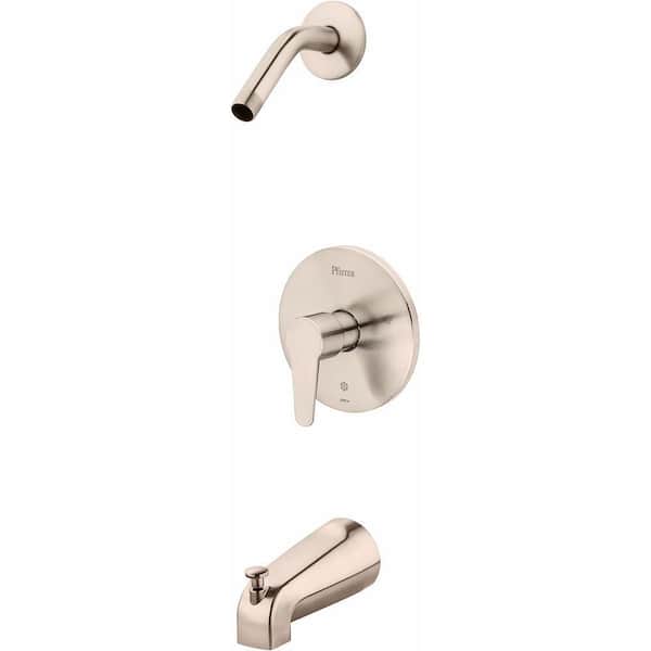 Modern 1-Handle Tub and Shower Faucet Trim Kit Brushed Nickel (Shower Head Not Included)