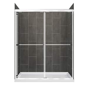 Cove Sliding 60 in. L x 30 in. W x 78 in. H Right Drain Alcove Shower Stall Kit in Slate and Silver Hardware