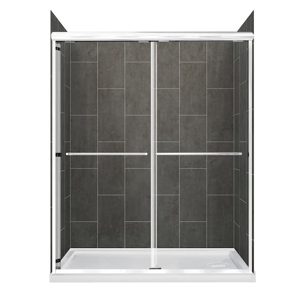 CRAFT + MAIN Cove Sliding 60 in. L x 30 in. W x 78 in. H Right Drain Alcove Shower Stall Kit in Slate and Silver Hardware
