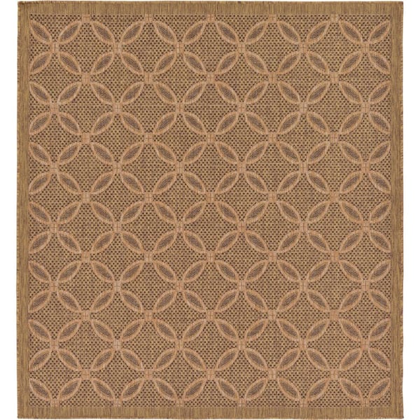 Unique Loom Outdoor Spiral Light Brown 6' 0 x 6' 0 Square Rug