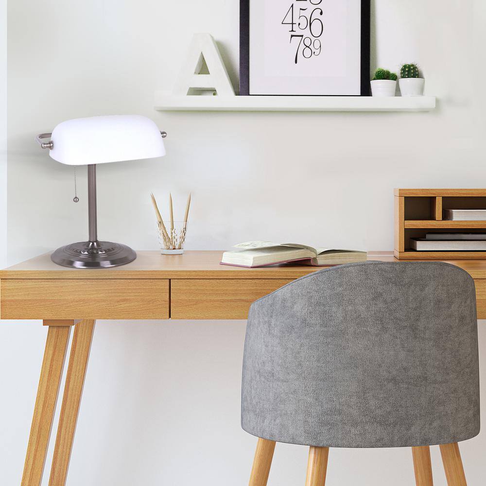 Adjustable Brushed Nickel Desk Lamp with White Glass Shade