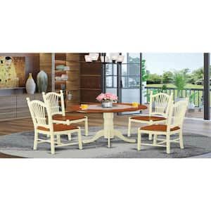 5-Piece Round Buttermilk and Cherry Finish Solid Wood Top Dining table with 4 Chairs with Lattice Back