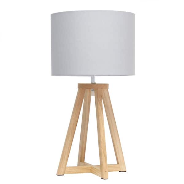 Simple Designs 19 in. Natural Wood Interlocked Triangular Table Lamp with Gray Fabric Shade