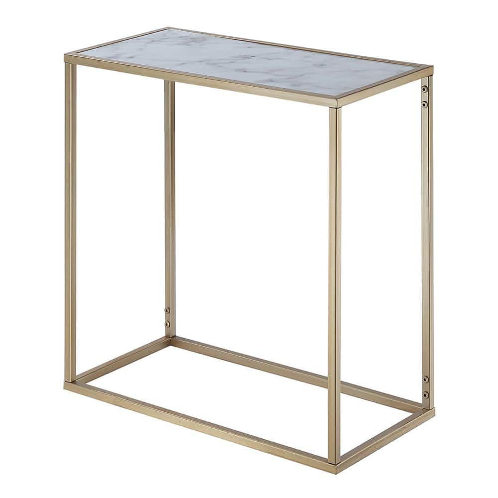 Victorian Gold Coast 24" Mirrored Chairside Table with Faux Marble Top