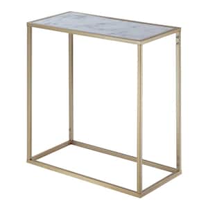 Gold Coast 12 in. White Faux Marble/Gold Standard Rectangular MDF Top Chairside End Table with Metal Frame