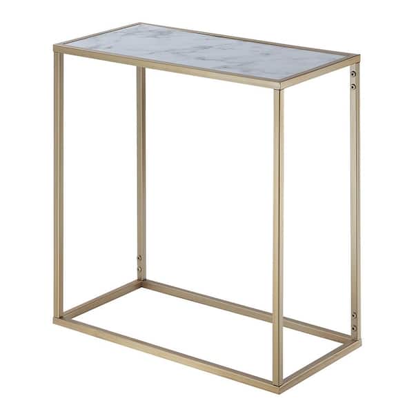 Convenience Concepts Gold Coast 12 in. White Faux Marble/Gold Standard Rectangular MDF Top Chairside End Table with Metal Frame