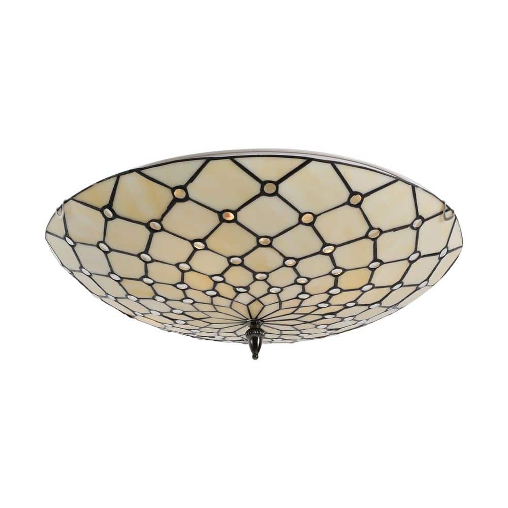 OUKANING 19.68 in. 4-Light Light Yellow Tiffany Flush Mount