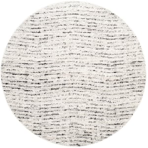 Adirondack Ivory/Silver 4 ft. x 4 ft. Round Striped Area Rug