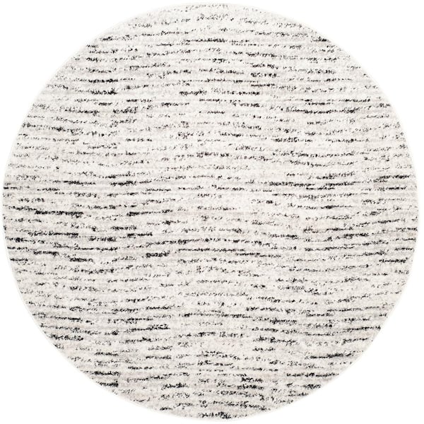 Adirondack Ivory/Silver 6 ft. x 6 ft. Round Striped Area Rug