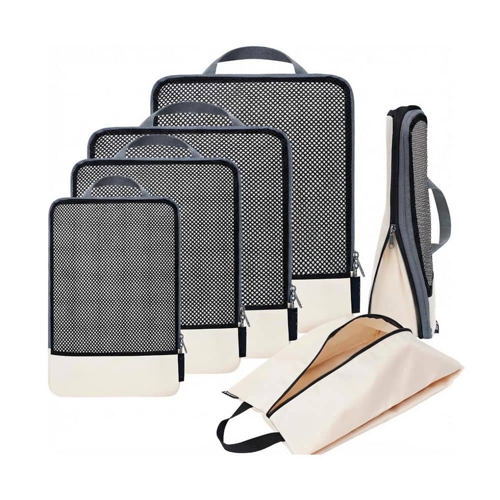 Anqtovp Beige 6-Pieces Compression Packing Cubes Travel Expandable ...