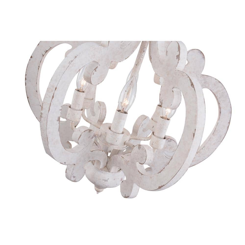 Olivia Distressed White Wood 6-Light Adjustable Candle Chandelier
