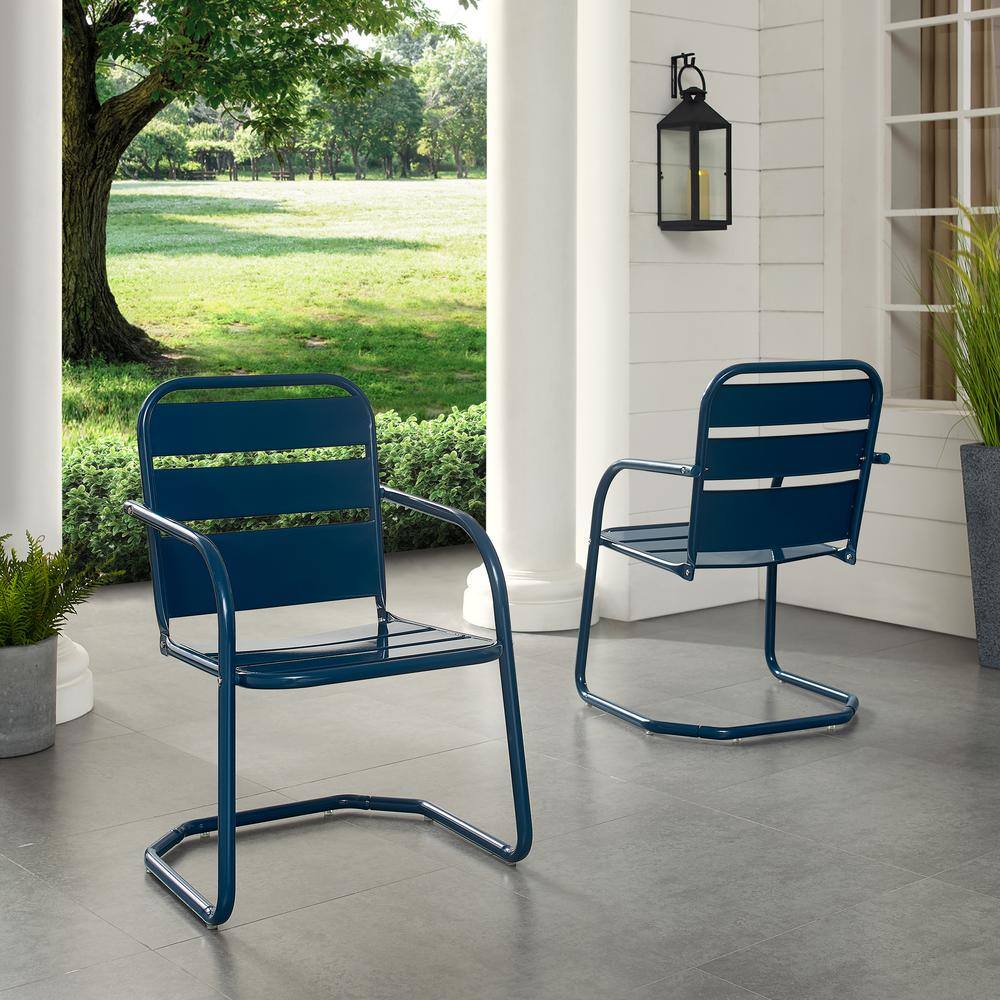 Vintage-Inspired Brighton Navy Steel Outdoor Dining Chair Set
