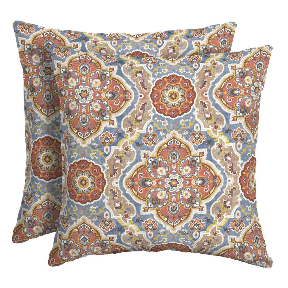 16" Colorful Boho-Chic Polyfill Outdoor Throw Pillow Set