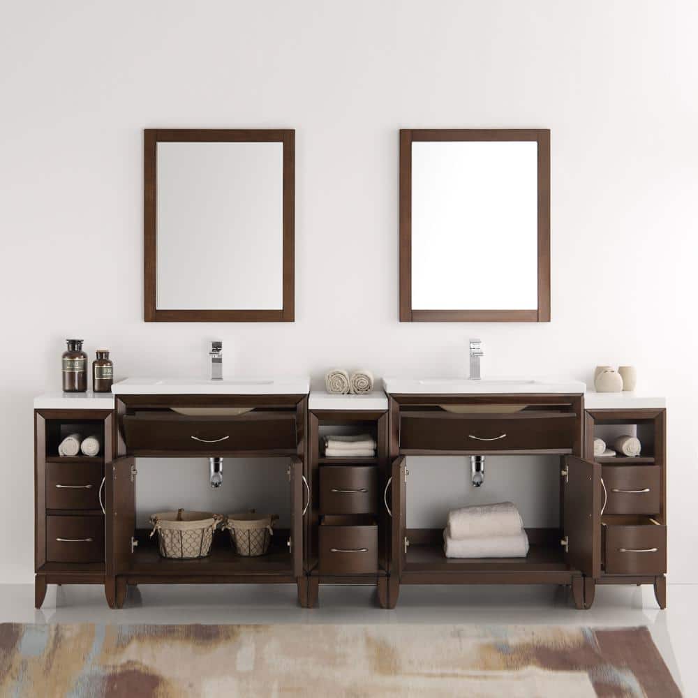 Antique Coffee 96" Double Sink Vanity Set with Mirrors