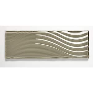 Coastal Style Textured Subway 3 in. x 3 in. Glossy Beige Glass Tile Sample