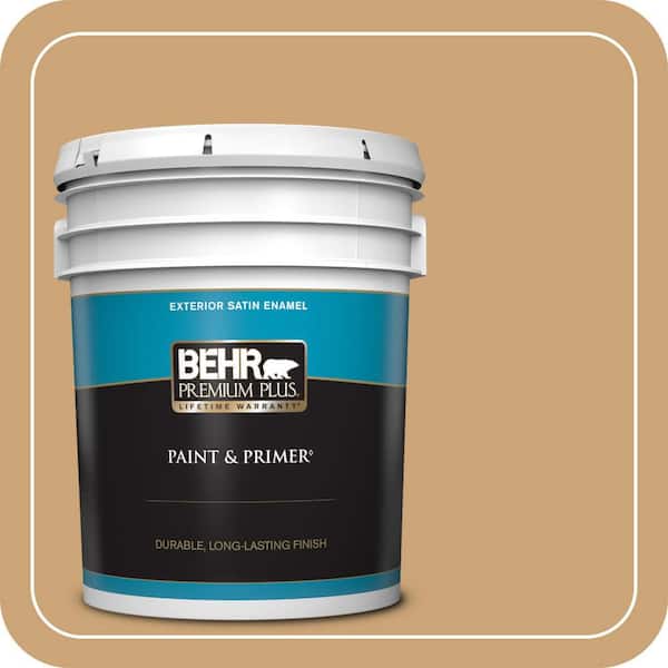 BEHR PREMIUM PLUS 5 gal. #BIC-30 Corkboard color Satin Enamel Exterior Paint & Primer