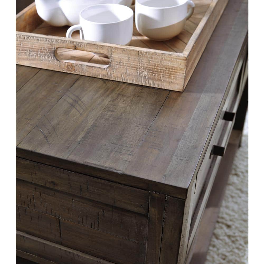 Johurst Black and Brown Wood Metal Rectangular Sofa Table with Storage