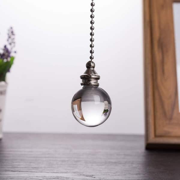 30mm Crystal Ceiling Fan Pull Chains with Connector 2-Pack Clear K9 Glass Ornaments Lighting Accessories 20 in.