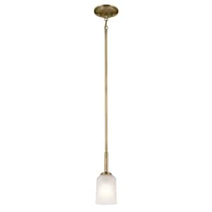 Shailene 1-Light Natural Brass Transitional Shaded Kitchen Hanging Mini Pendant Light with Satin Etched Glass