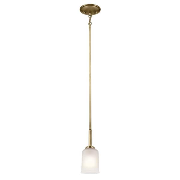 KICHLER Shailene 1-Light Natural Brass Transitional Shaded Kitchen Hanging Mini Pendant Light with Satin Etched Glass