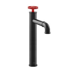 Avallon Single-Handle Single-Hole Bathroom Faucet with Red Handles in Matte Black