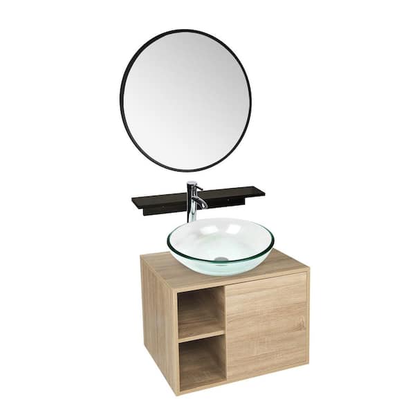 Puluomis 24 in. W x 19 in. D x 29 in. H Single Sink Bath Vanity in Burlywood with Burlywood Solid Surface Top and Mirror