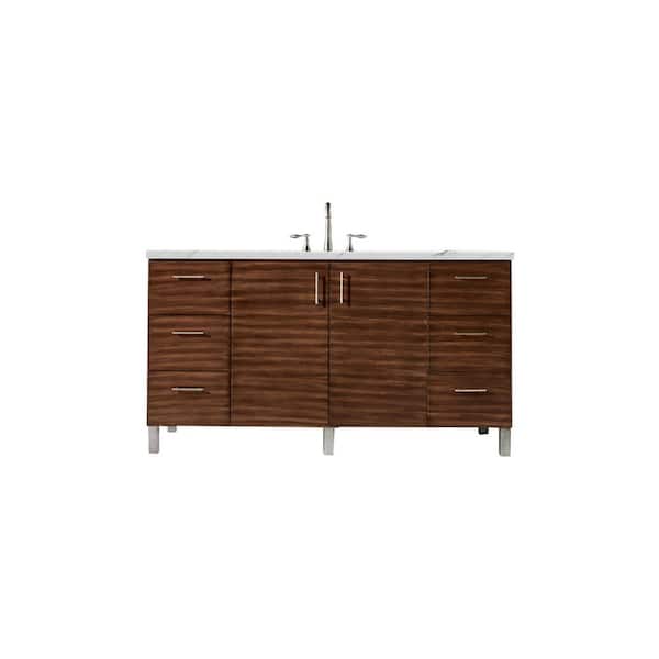 James Martin Vanities Metropolitan 60 in. W x 23.5 in. D x 33.8 in. H Bathroom Vanity in American Walnut with Ethereal Noctis Quartz Top