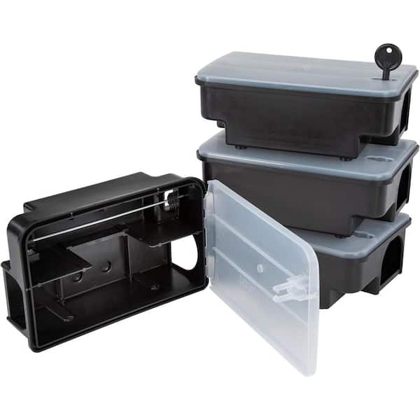 Indoor/Outdoor Mouse and Rat Trap Box with Transparent Lid in Black (4 Pack)