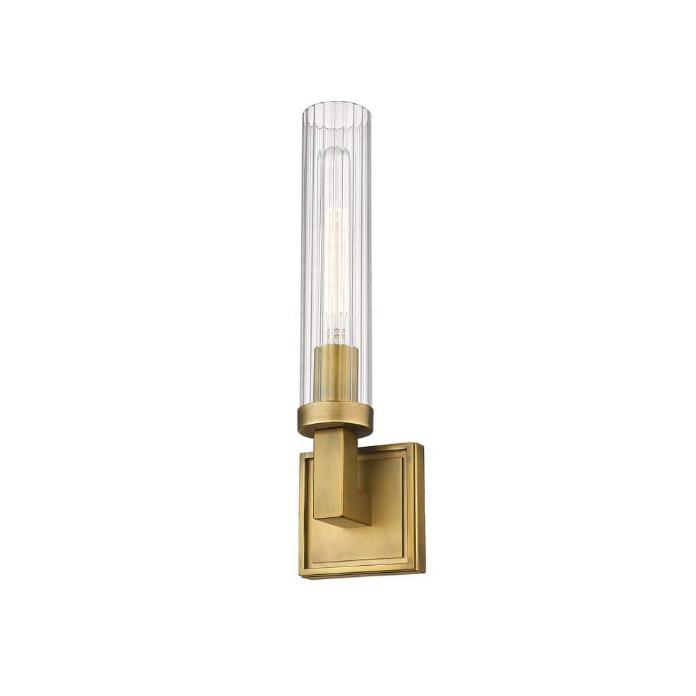 Elegant Fluted Glass & Rubbed Brass Wall Sconce - Dimmable