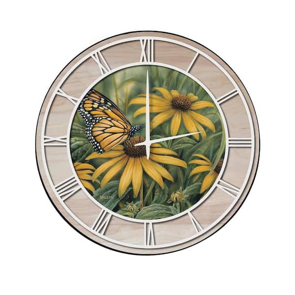 Unbranded "Monarch Butterfly" Woodgrain Accent and White Numbers Imaged Wall Clock