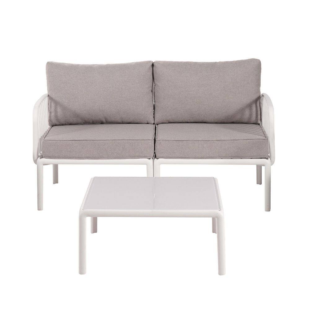Plastic 3-Piece Patio Conversation Set with Gray Cushions, Outdoor Sectional Furniture Set for Porch, Balcony, Garden price history on PriceWatchPro
