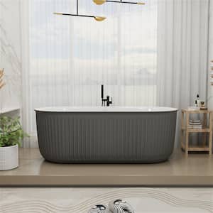 67 in. x 31 in. Acrylic Flatbottom Freestanding Soaking Bathtub Non-Whirlpool with Center Drain in Gray
