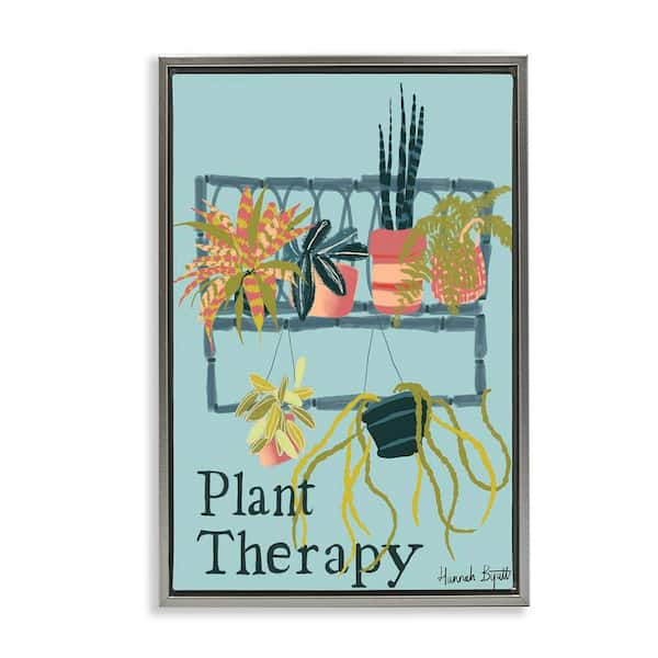 Stupell Industries Plant Therapy Shelf by Hannah Byatt Gray Floater Frame Nature Graphic Art Print 31 in. x 21 in.