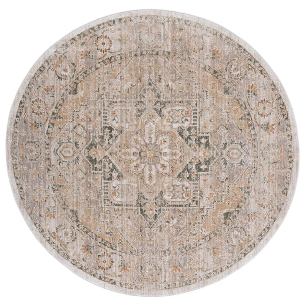 Hazel 6 ft. x 6 ft. Taupe/Green Distressed Medallion Round Area Rug