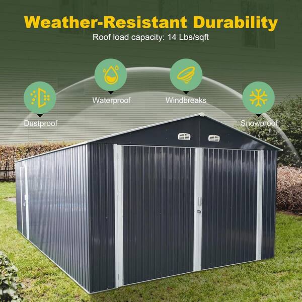 13 ft. W x 20 ft. D Outdoor Metal Storage Shed with 2 Doors and 4