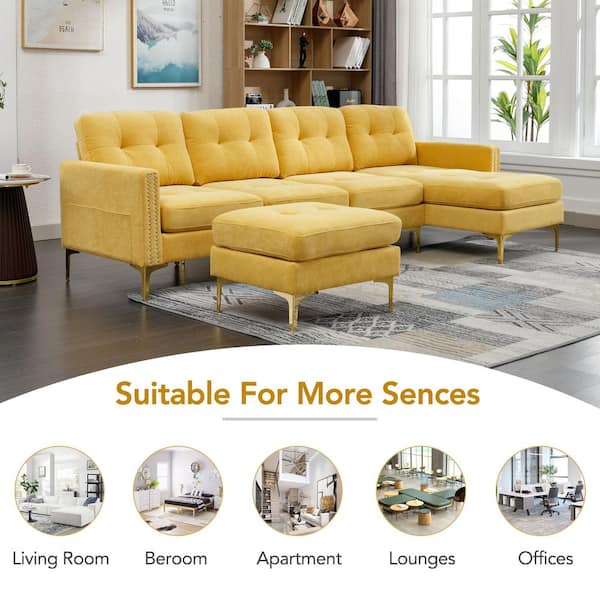 Harper & Bright Designs 111 in. Soft Velvet Modern Sectional Sofa