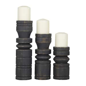 Black Wood Candle Holder (Set of 3)