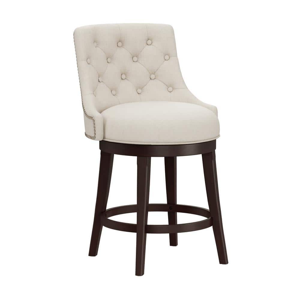 Tall Brown Swivel Bar Stool with Cream Upholstered Back
